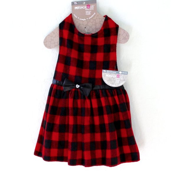Petrageous Designs Pet Dog Buffalo Plaid Bow Flannel Dress Size L - Picture 1 of 4